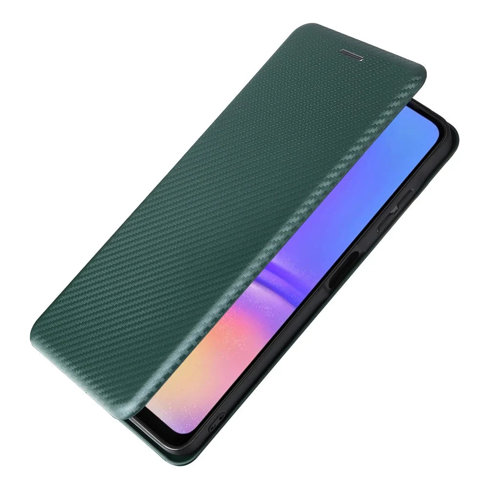 For Samsung Galaxy A06 5G Case Carbon Fiber Texture Drop-Proof PU Leather Phone Cover - Green - 6