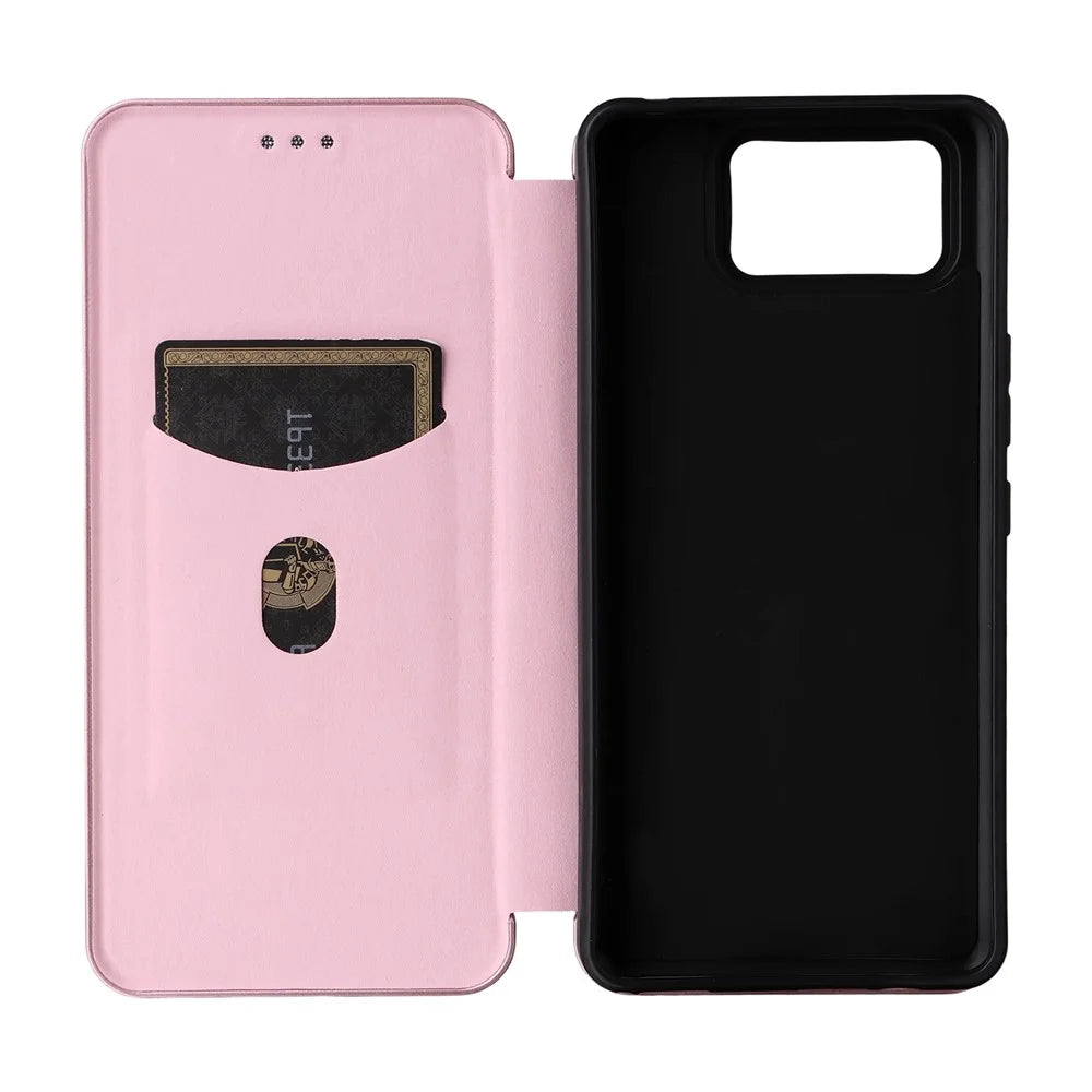 For Asus Zenfone 12 Ultra 5G Case Carbon Fiber Texture Drop-Proof PU Leather Phone Cover - Rose Gold - 5