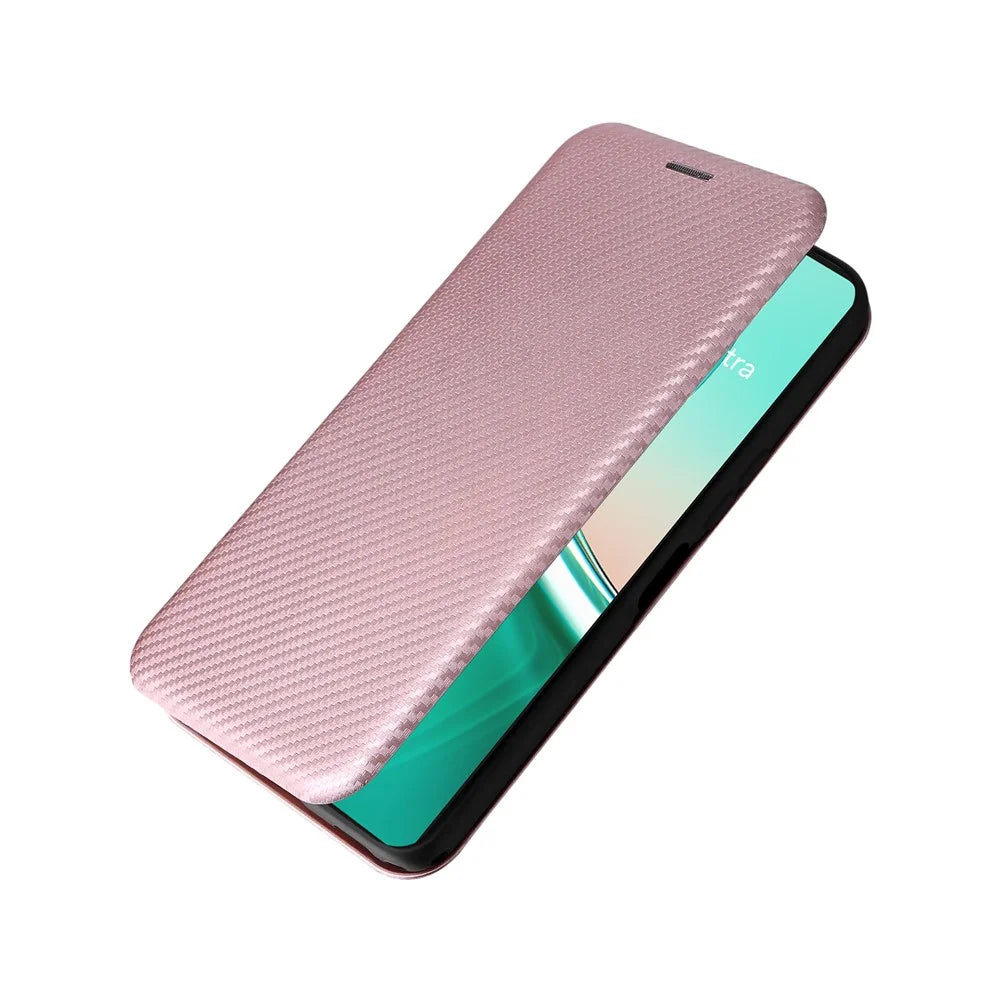 For Asus Zenfone 12 Ultra 5G Case Carbon Fiber Texture Drop-Proof PU Leather Phone Cover - Rose Gold - 6