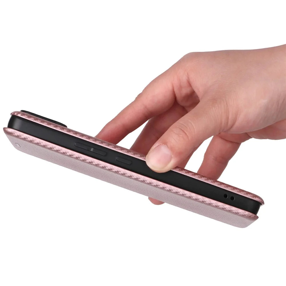 For Asus Zenfone 12 Ultra 5G Case Carbon Fiber Texture Drop-Proof PU Leather Phone Cover - Rose Gold - 7