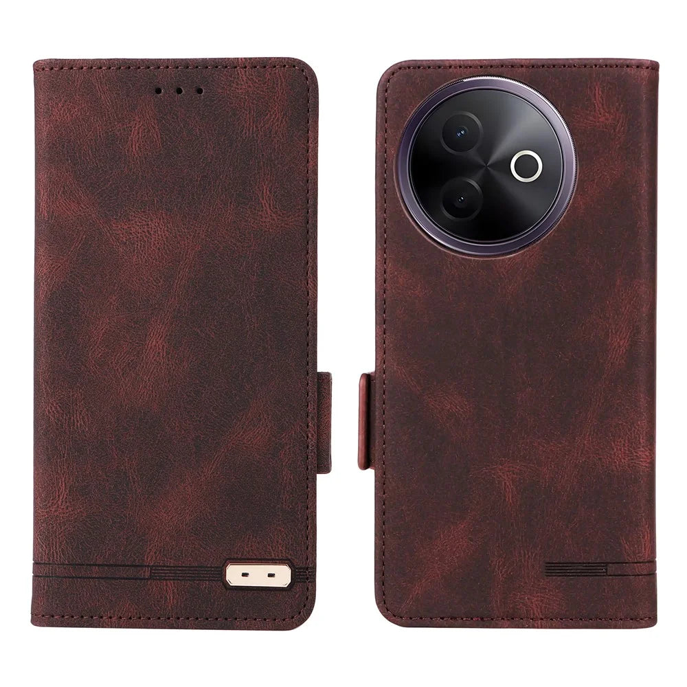 For vivo Y39 5G Case Leather Wallet Flip Phone Cover with Hardware Decor - Coffee - 1