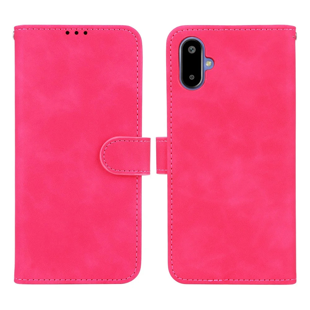For Samsung Galaxy F06 5G  /  M06 5G Leather Case Skin Feel Anti Drop Wallet Flip Phone Cover - Rose - 1