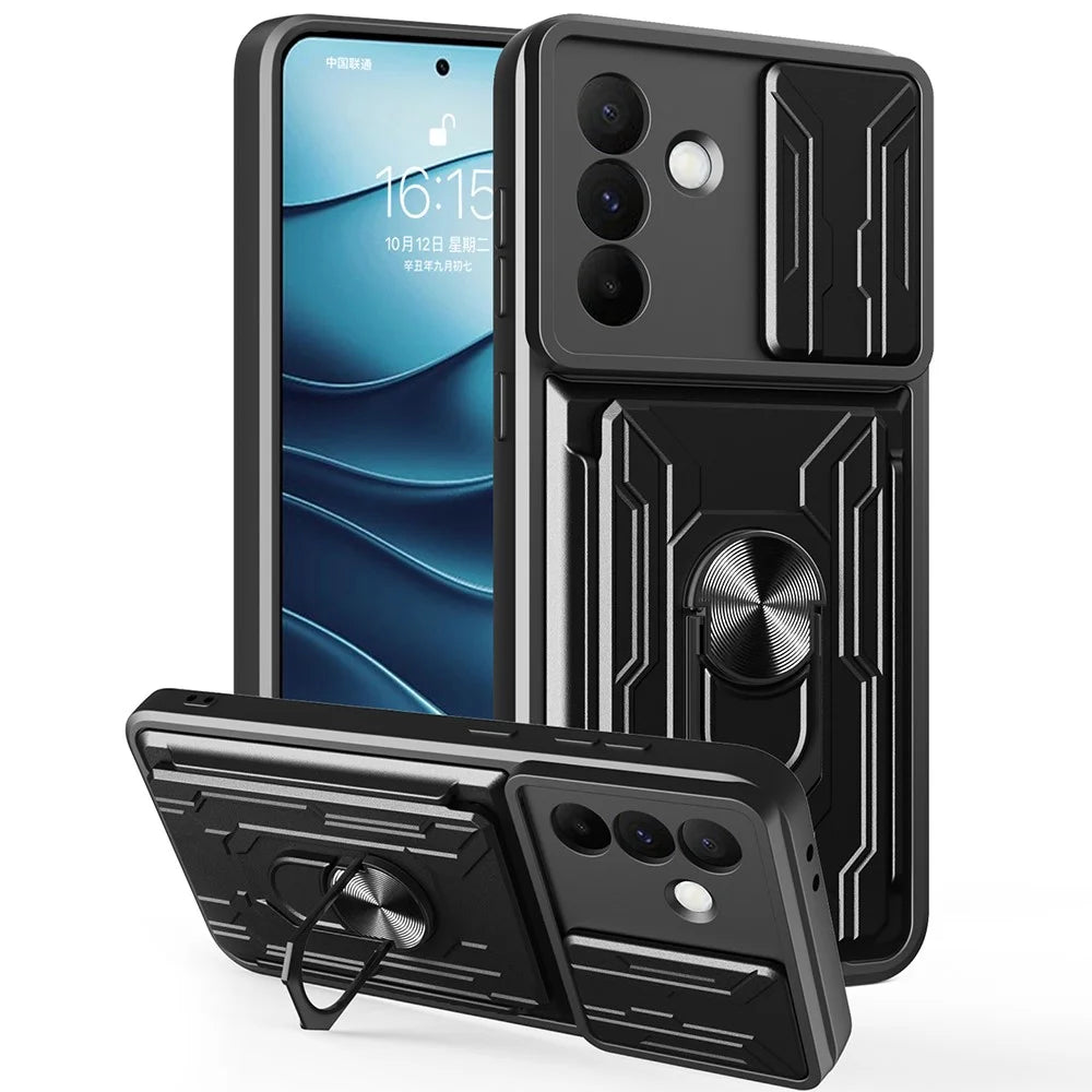 For Samsung Galaxy A36 5G Case PC + TPU Kickstand Phone Back Cover with Camera Slider - Black - 1