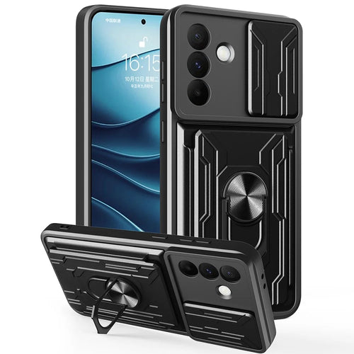 For Samsung Galaxy A36 5G Case PC + TPU Kickstand Phone Back Cover with Camera Slider - Black - 1