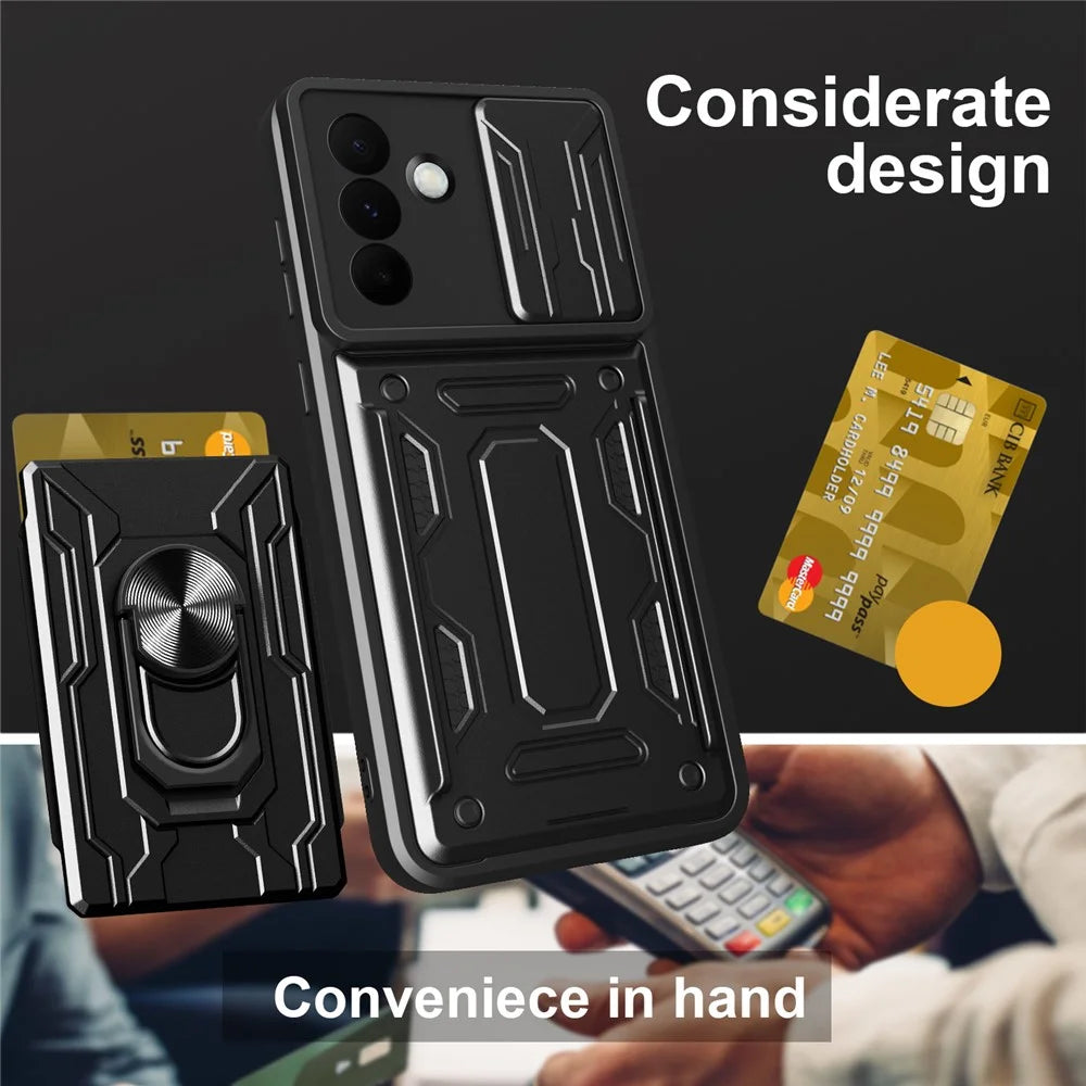 For Samsung Galaxy A36 5G Case PC + TPU Kickstand Phone Back Cover with Camera Slider - Black - 2