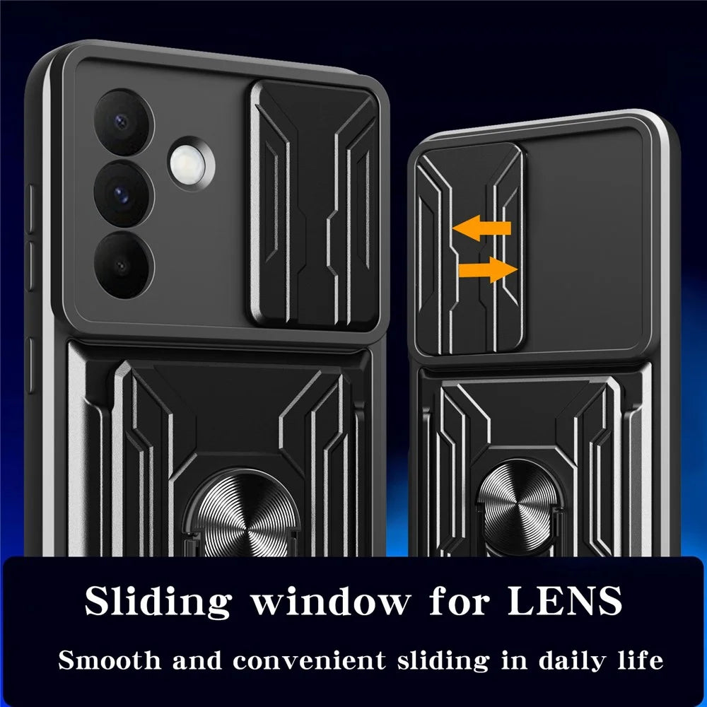 For Samsung Galaxy A36 5G Case PC + TPU Kickstand Phone Back Cover with Camera Slider - Black - 4