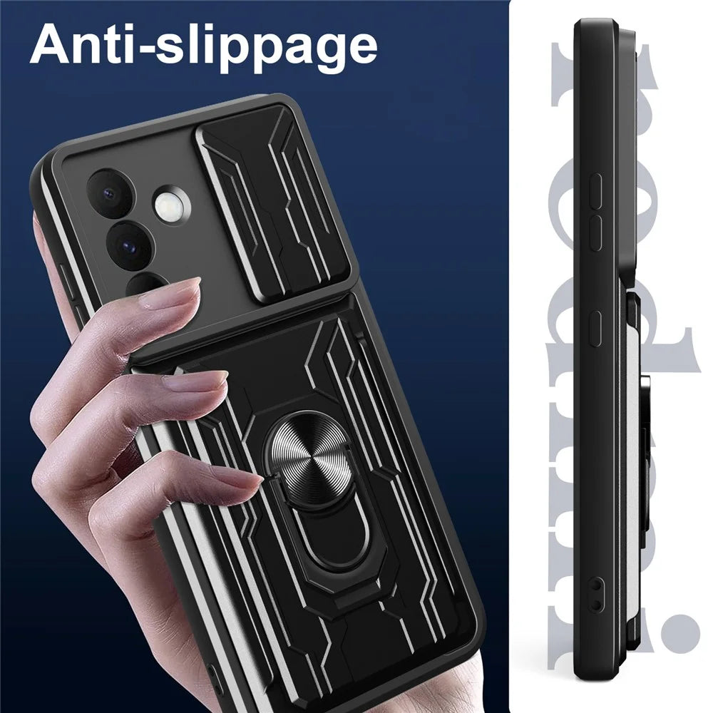 For Samsung Galaxy A36 5G Case PC + TPU Kickstand Phone Back Cover with Camera Slider - Black - 7