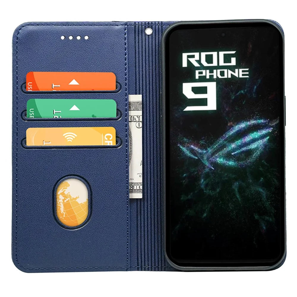 HX01 For Asus ROG Phone 9 5G Wallet Case Magnetic Closing PU Leather Phone Cover - Blue - 2