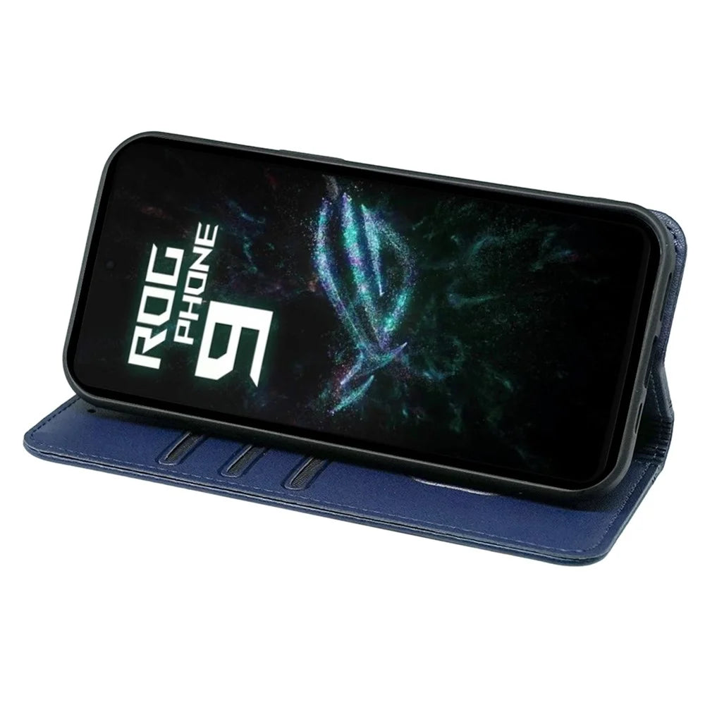 HX01 For Asus ROG Phone 9 5G Wallet Case Magnetic Closing PU Leather Phone Cover - Blue - 4