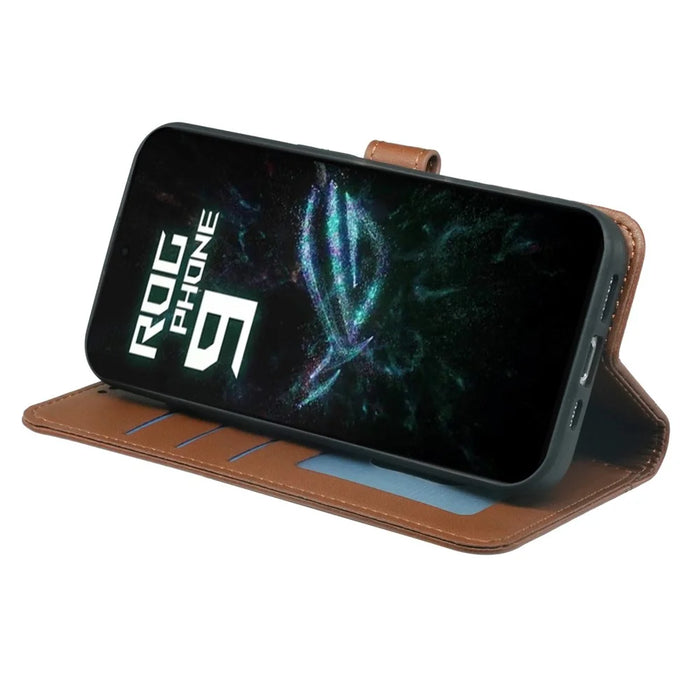 For Asus ROG Phone 9 5G Wallet Case Magnetic Snap Leather Phone Cover with Strap - Brown - 3