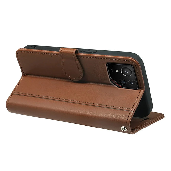 For Asus ROG Phone 9 5G Wallet Case Magnetic Snap Leather Phone Cover with Strap - Brown - 4