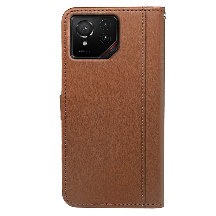 For Asus ROG Phone 9 5G Wallet Case Magnetic Snap Leather Phone Cover with Strap - Brown - 6