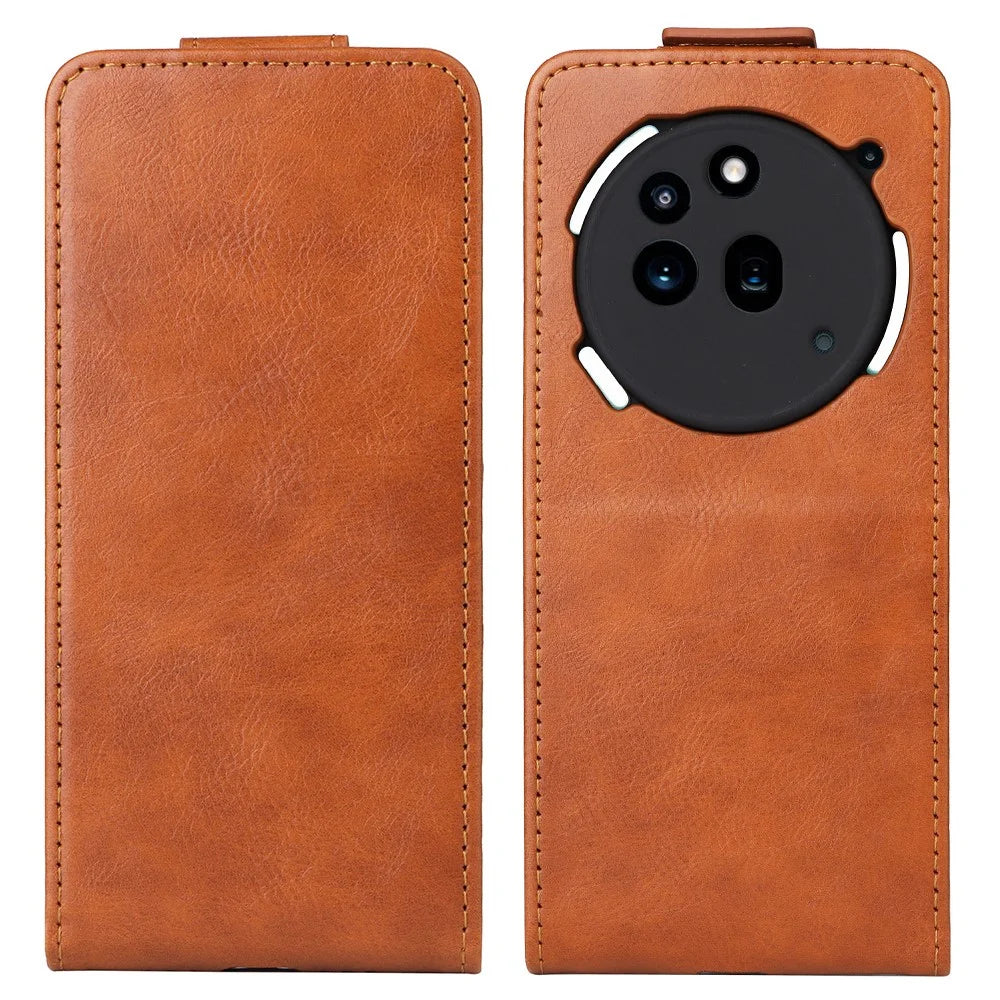 For Nothing Phone (3a) Pro Stand Case Magnetic Clasp Vertical Flip Leather Phone Cover with Card Holder - Orange - 1
