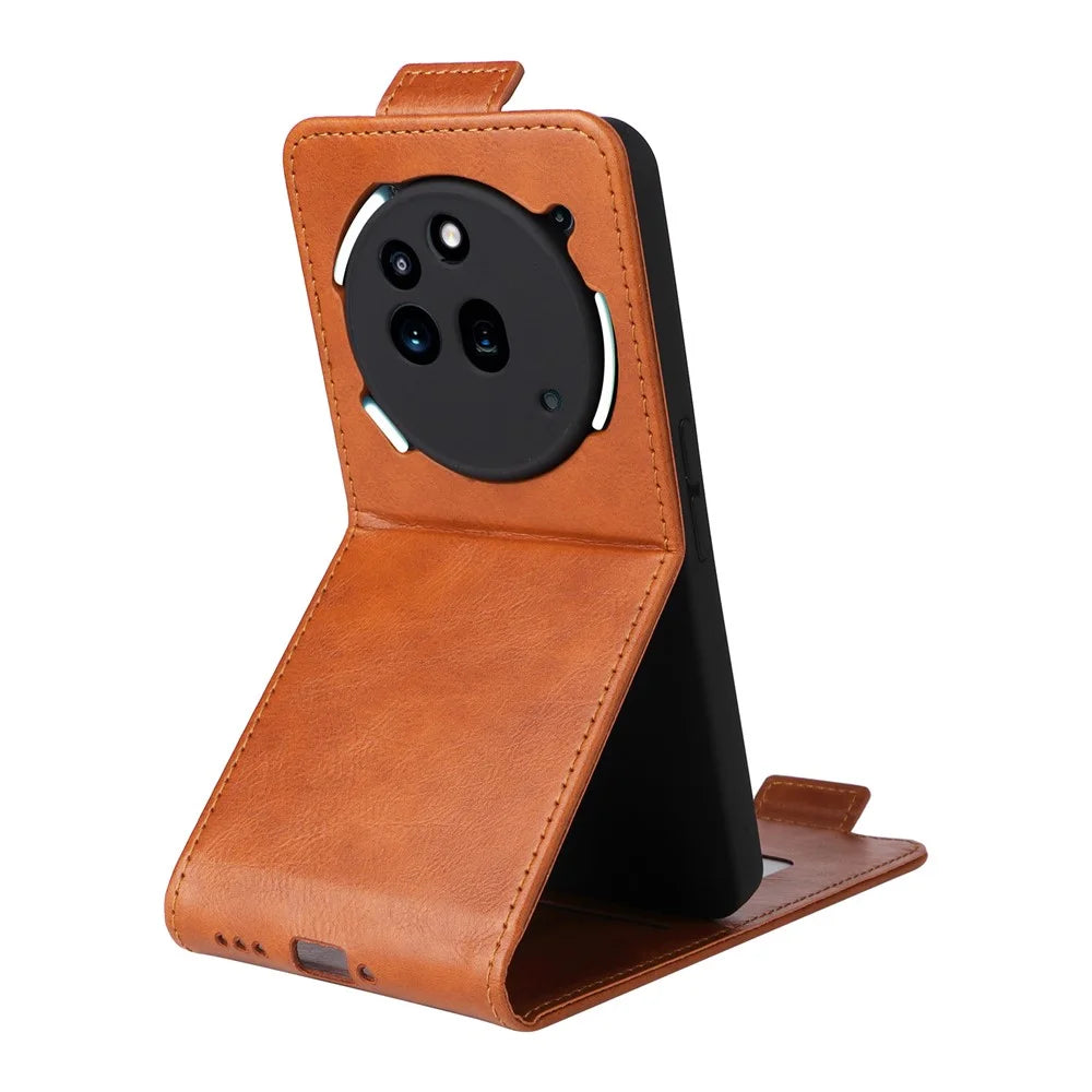 For Nothing Phone (3a) Pro Stand Case Magnetic Clasp Vertical Flip Leather Phone Cover with Card Holder - Orange - 4