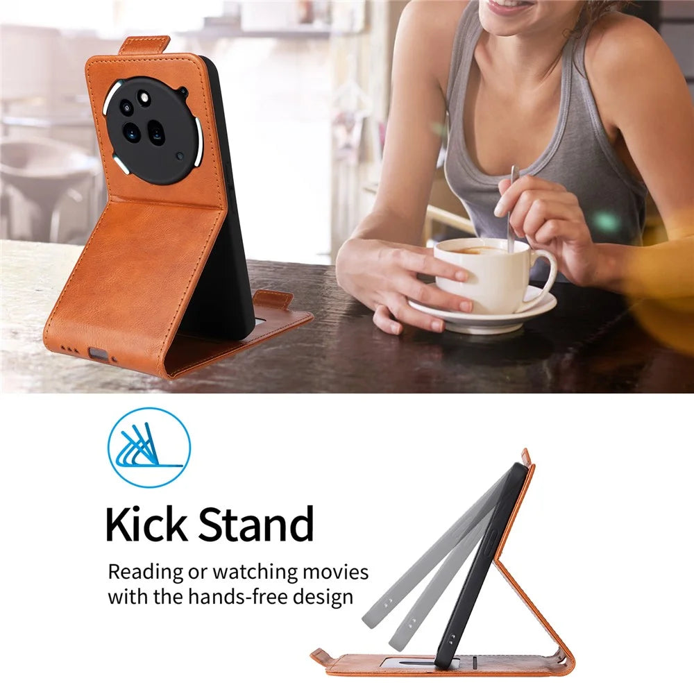 For Nothing Phone (3a) Pro Stand Case Magnetic Clasp Vertical Flip Leather Phone Cover with Card Holder - Orange - 6
