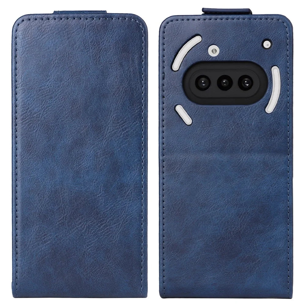 For Nothing Phone (3a) Stand Case Magnetic Clasp Vertical Flip Leather Phone Cover with Card Holder - Dark Blue - 1