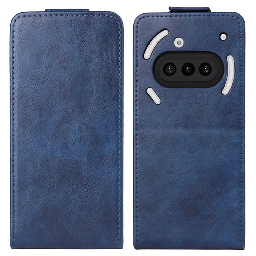 For Nothing Phone (3a) Stand Case Magnetic Clasp Vertical Flip Leather Phone Cover with Card Holder - Dark Blue - 1