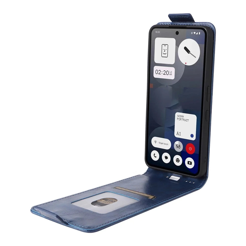 For Nothing Phone (3a) Stand Case Magnetic Clasp Vertical Flip Leather Phone Cover with Card Holder - Dark Blue - 2