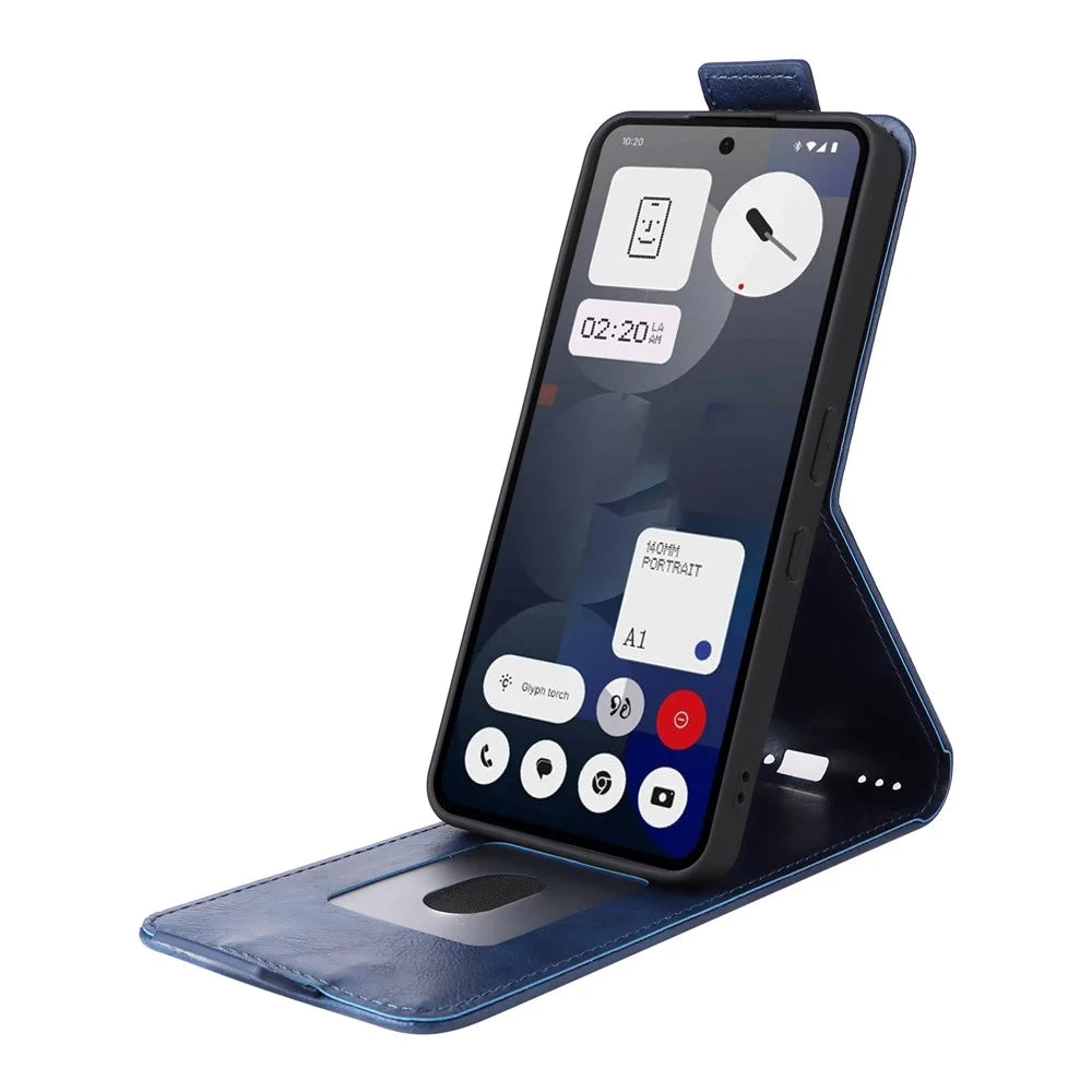 For Nothing Phone (3a) Stand Case Magnetic Clasp Vertical Flip Leather Phone Cover with Card Holder - Dark Blue - 3