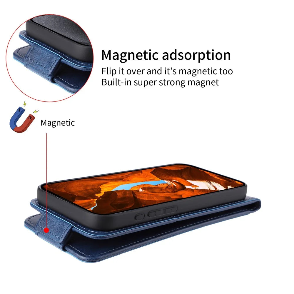 For Nothing Phone (3a) Stand Case Magnetic Clasp Vertical Flip Leather Phone Cover with Card Holder - Dark Blue - 5