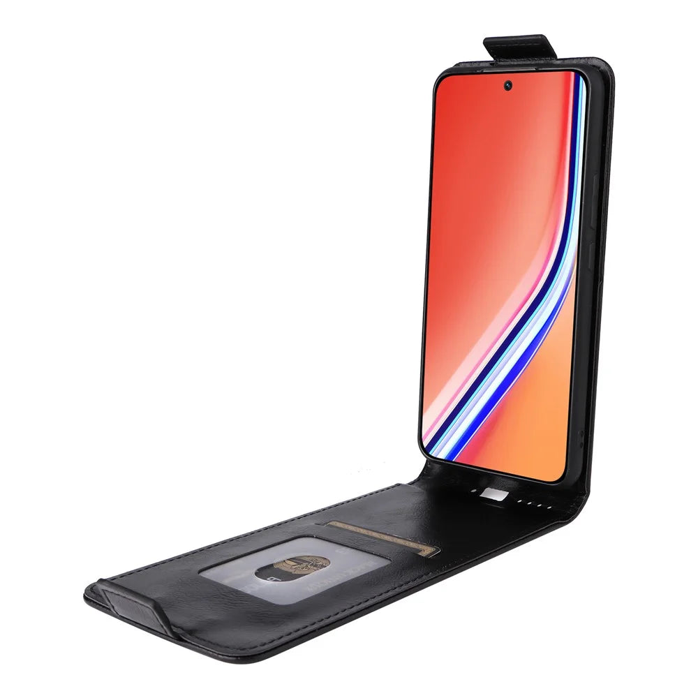 For Realme P3 Pro 5G Stand Case Magnetic Clasp Vertical Flip Leather Phone Cover with Card Holder - Black - 2
