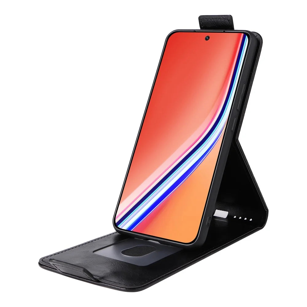 For Realme P3 Pro 5G Stand Case Magnetic Clasp Vertical Flip Leather Phone Cover with Card Holder - Black - 3