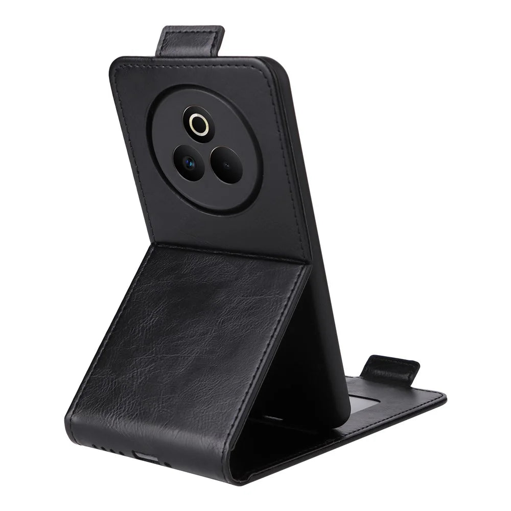 For Realme P3 Pro 5G Stand Case Magnetic Clasp Vertical Flip Leather Phone Cover with Card Holder - Black - 4