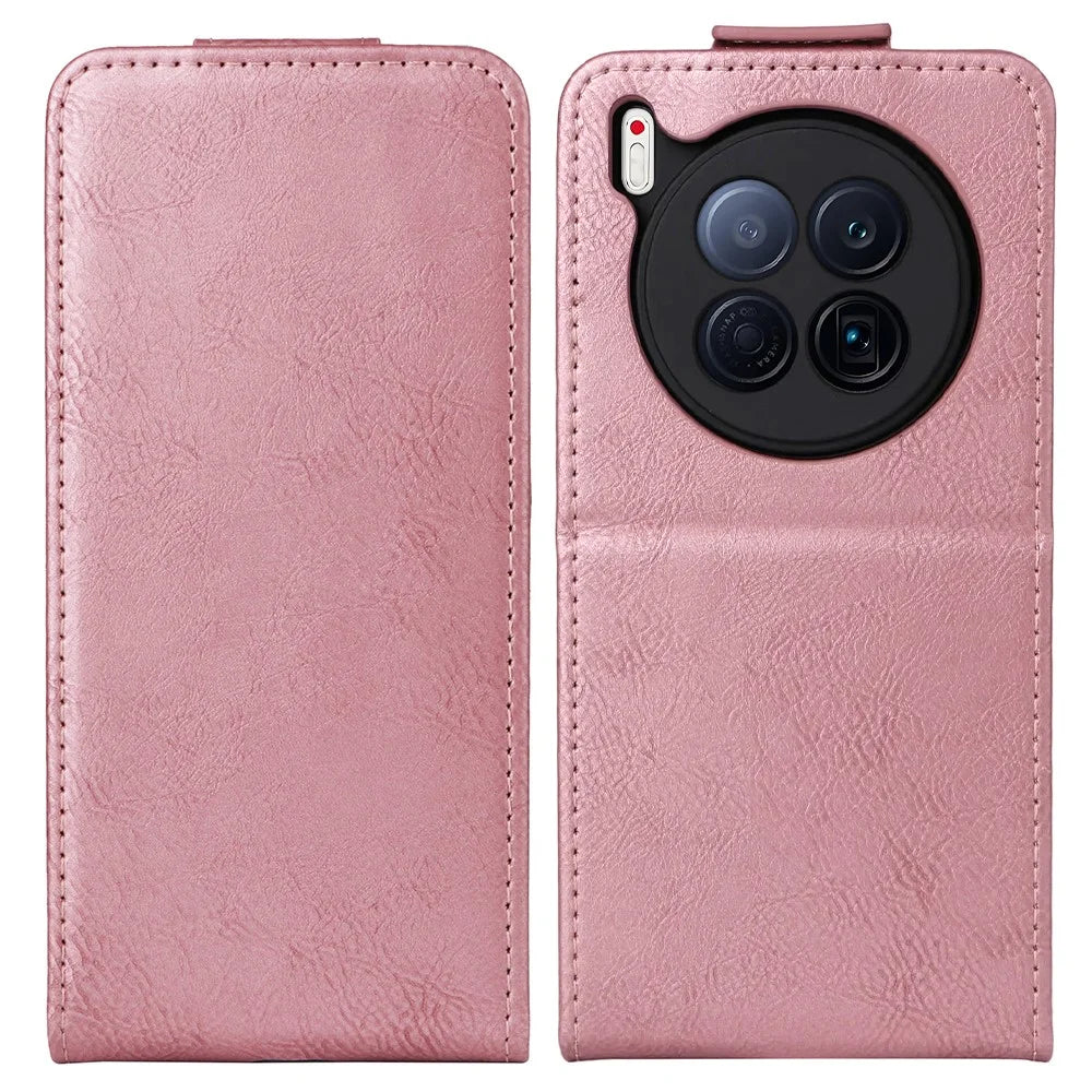 For TECNO Camon 40 Premier 5G Stand Case Magnetic Clasp Vertical Flip Leather Phone Cover with Card Holder - Rose Gold - 1