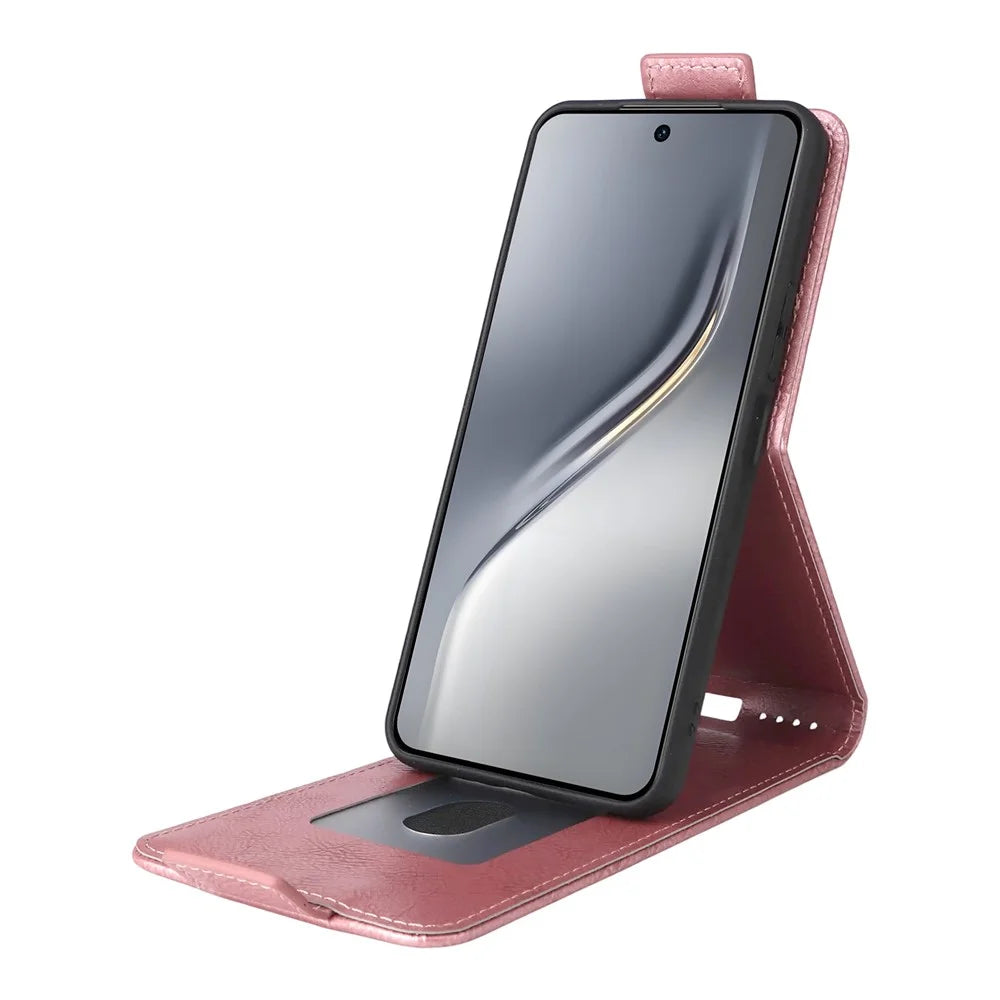For TECNO Camon 40 Premier 5G Stand Case Magnetic Clasp Vertical Flip Leather Phone Cover with Card Holder - Rose Gold - 3