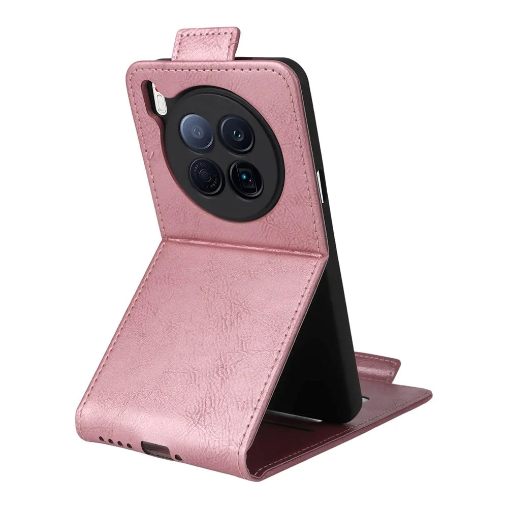 For TECNO Camon 40 Premier 5G Stand Case Magnetic Clasp Vertical Flip Leather Phone Cover with Card Holder - Rose Gold - 4