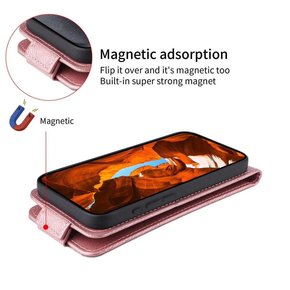 For TECNO Camon 40 Premier 5G Stand Case Magnetic Clasp Vertical Flip Leather Phone Cover with Card Holder - Rose Gold - 5