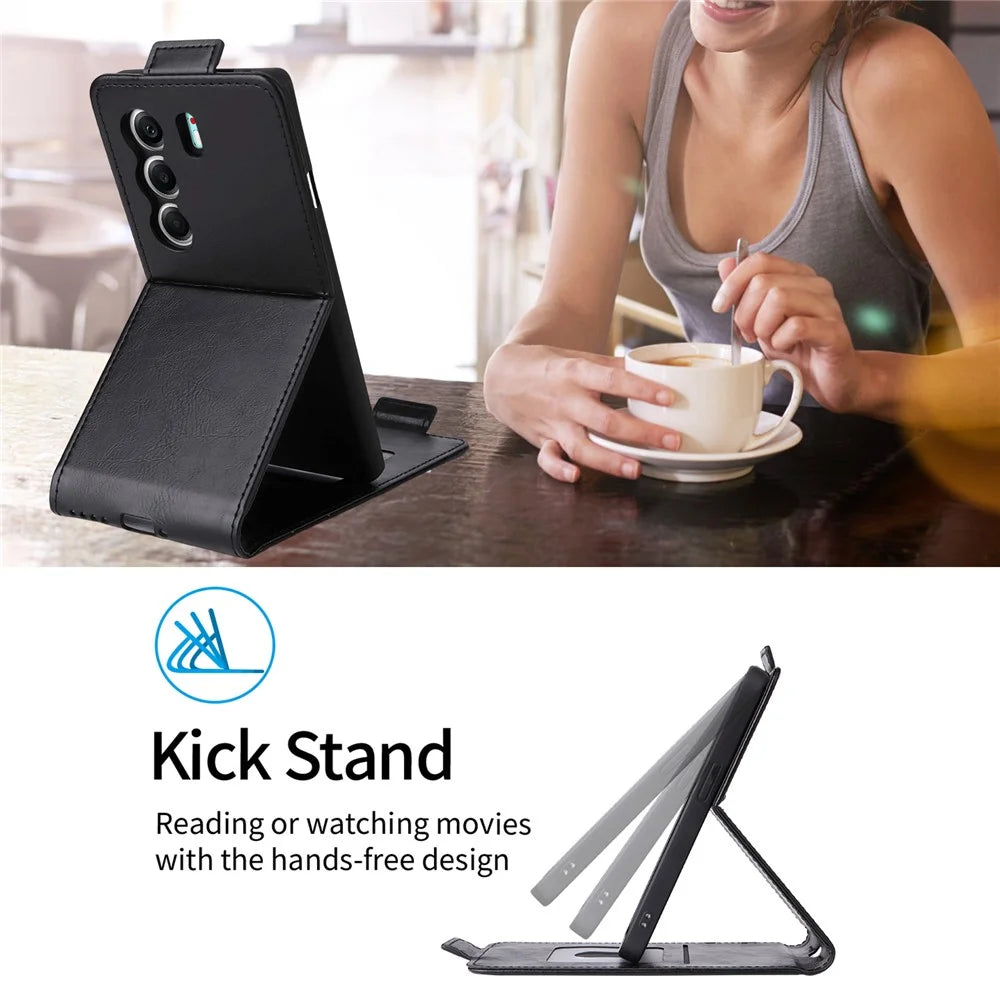 For TECNO Camon 40 Pro 5G  /  4G Stand Case Magnetic Clasp Vertical Flip Leather Phone Cover with Card Holder - Black - 6