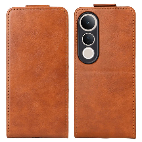 For vivo V50 Lite 5G Stand Case Magnetic Clasp Vertical Flip Leather Phone Cover with Card Holder - Orange - 1
