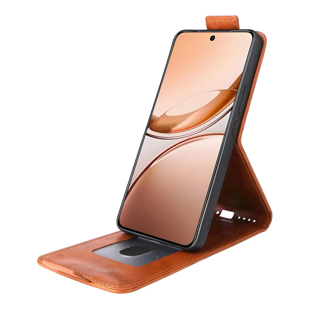 For vivo V50 Lite 5G Stand Case Magnetic Clasp Vertical Flip Leather Phone Cover with Card Holder - Orange - 3
