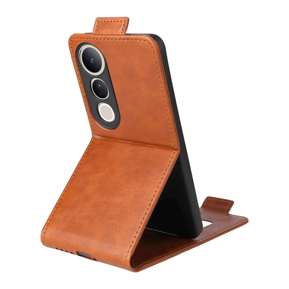For vivo V50 Lite 5G Stand Case Magnetic Clasp Vertical Flip Leather Phone Cover with Card Holder - Orange - 4