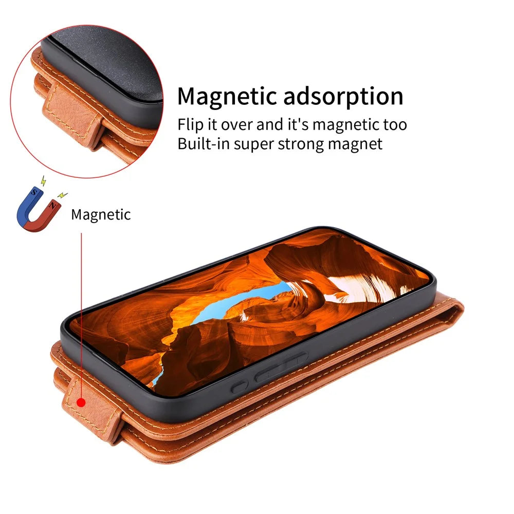 For vivo V50 Lite 5G Stand Case Magnetic Clasp Vertical Flip Leather Phone Cover with Card Holder - Orange - 5