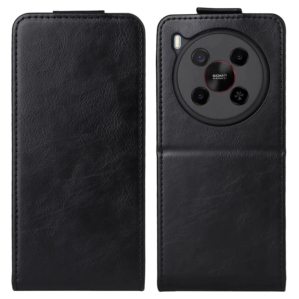 For ZTE Blade V70 Max Stand Case Magnetic Clasp Vertical Flip Leather Phone Cover with Card Holder - Black - 1