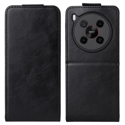 For ZTE Blade V70 Max Stand Case Magnetic Clasp Vertical Flip Leather Phone Cover with Card Holder - Black - 1