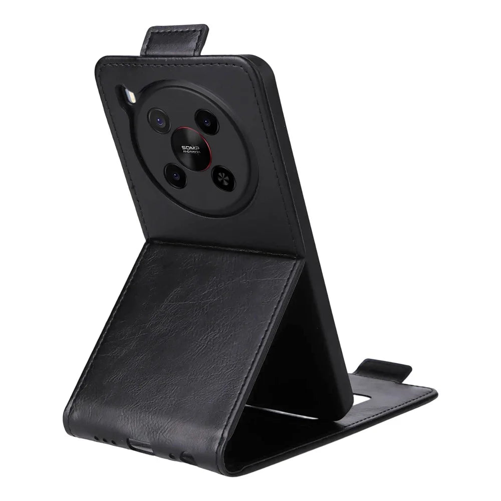 For ZTE Blade V70 Max Stand Case Magnetic Clasp Vertical Flip Leather Phone Cover with Card Holder - Black - 4