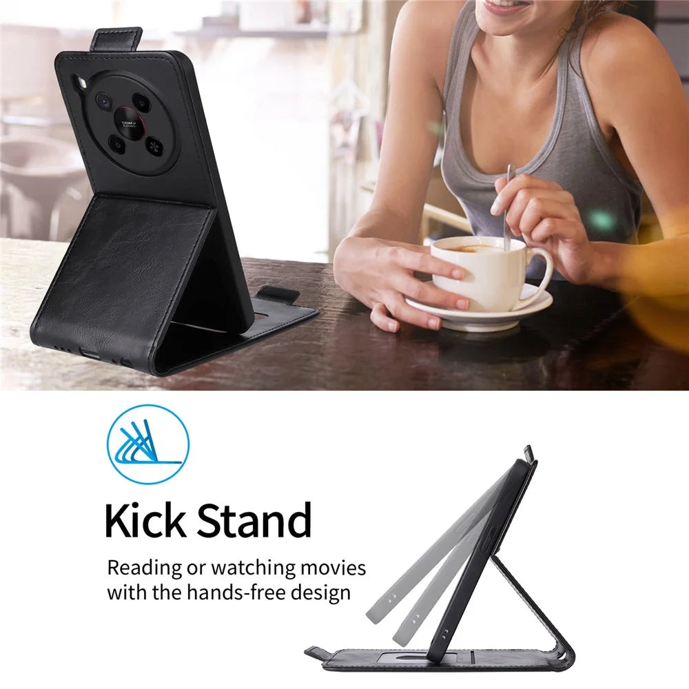 For ZTE Blade V70 Max Stand Case Magnetic Clasp Vertical Flip Leather Phone Cover with Card Holder - Black - 6