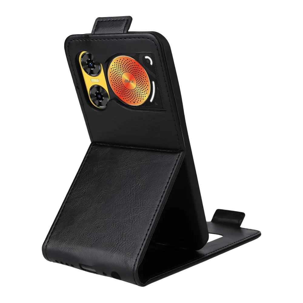 For ZTE nubia Music 2 Stand Case Magnetic Clasp Vertical Flip Leather Phone Cover with Card Holder - Black - 4