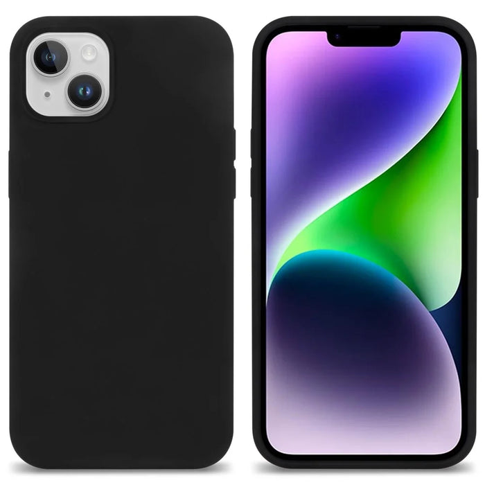 For iPhone 14 Solid Silicone Phone Case Soft Fiber Lining Anti-Scratch Shockproof Back Cover - Black - 2