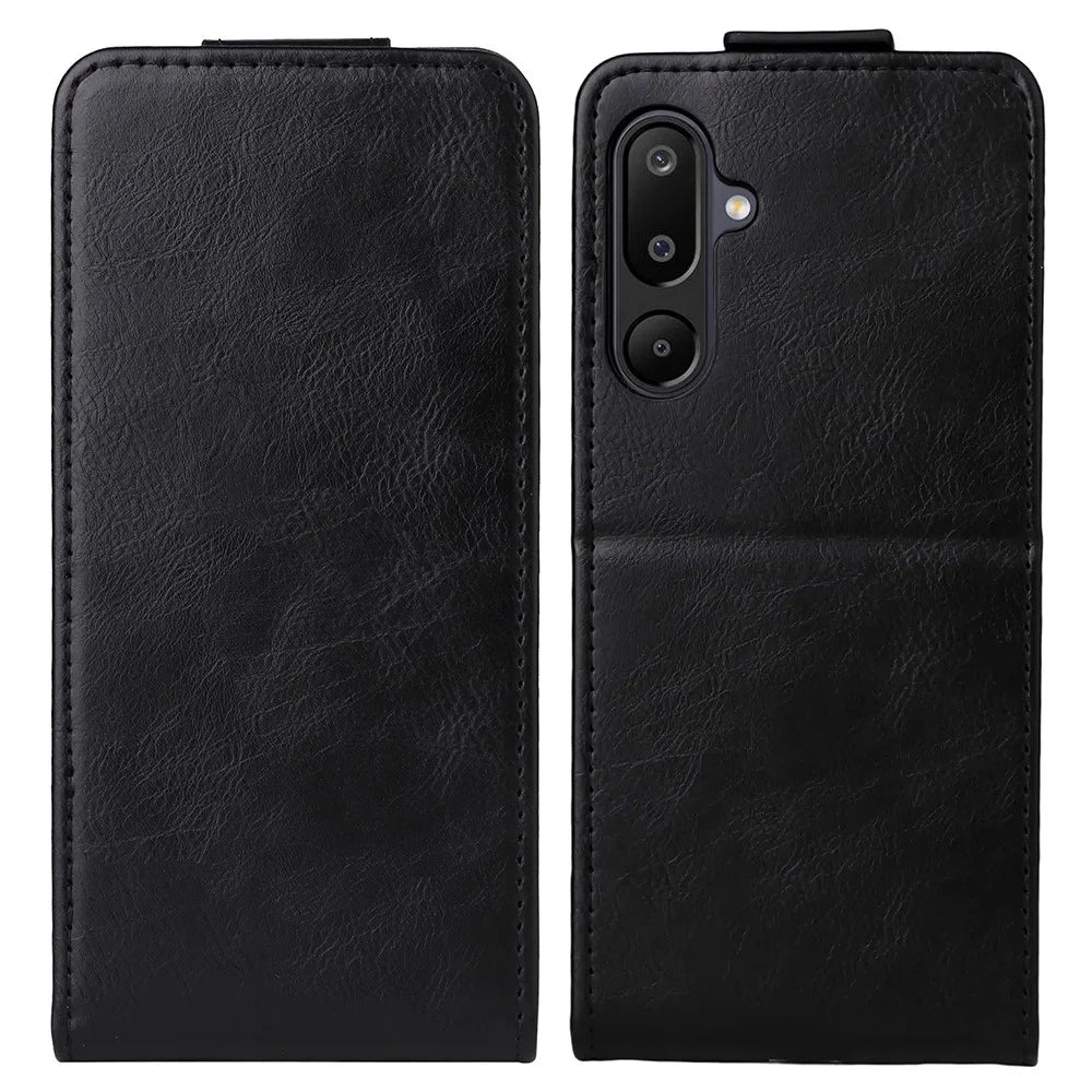 For Samsung Galaxy M16 5G  /  F16 5G Stand Case Magnetic Clasp Vertical Flip Leather Phone Cover with Card Holder - Black - 1