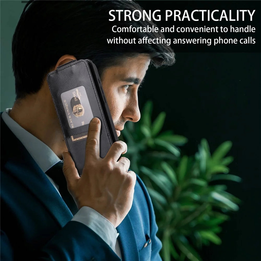 Leather Case For TCL 50 NxtPaper 5G / 50 Pro NxtPaper 5G / 60 XE Stand Magnetic Clasp Vertical Flip Phone Cover with Card Holder - Black - 5