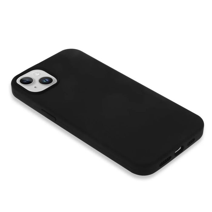 For iPhone 14 Plus Solid Silicone Drop Protection Phone Case Soft Fiber Lining Slim Fit Shockproof Protective Cover - Black - 5