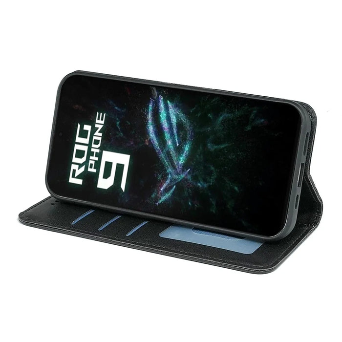 For Asus ROG Phone 9 5G Wallet Phone Case Checkered Pattern Imprint Leather Flip Cover with Wrist Strap - Black - 3