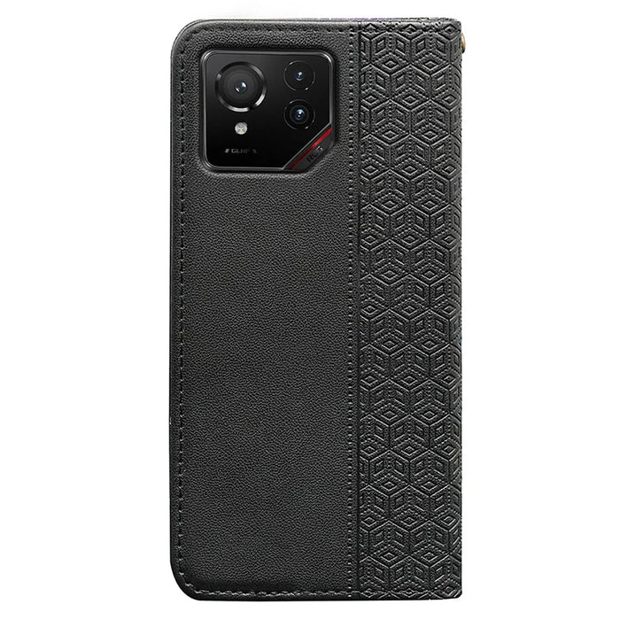 For Asus ROG Phone 9 5G Wallet Phone Case Checkered Pattern Imprint Leather Flip Cover with Wrist Strap - Black - 7