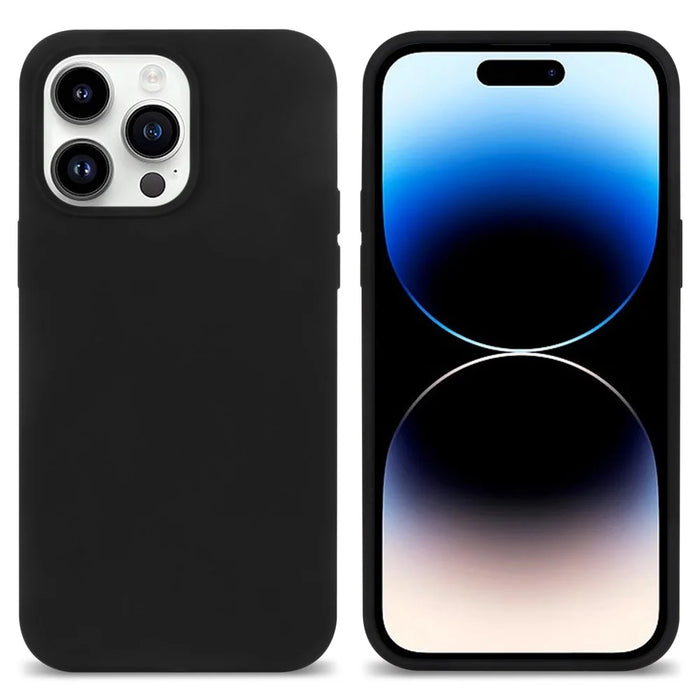 For iPhone 14 Pro Max Solid Silicone Shock-Absorb Case Soft Anti-Scratch Fiber Lining Cushion Shell Phone Cover - Black - 2