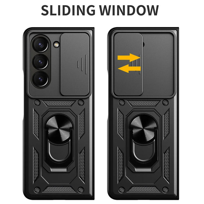 For Samsung Galaxy Z Fold7 5G Case with Slide Camera Lid PC + TPU Kickstand Phone Cover - Black - 2