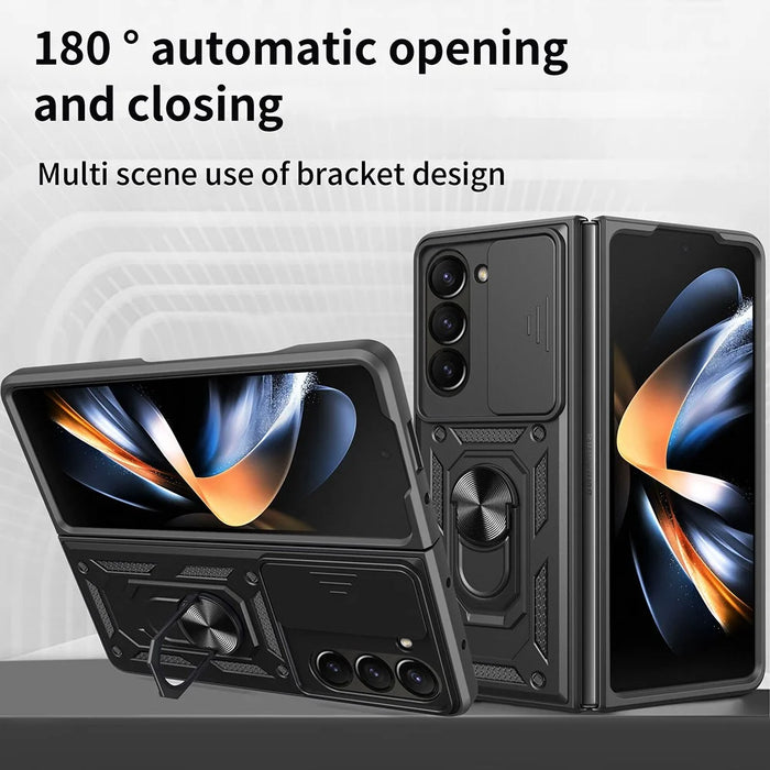 For Samsung Galaxy Z Fold7 5G Case with Slide Camera Lid PC + TPU Kickstand Phone Cover - Black - 3